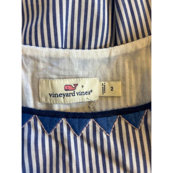 Vineyard Vines | Blue/White "Sarah Striped" Embroidered Trimmed Shift Dress | 2 - Picture 17 of 17